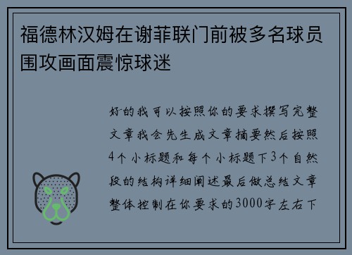 福德林汉姆在谢菲联门前被多名球员围攻画面震惊球迷